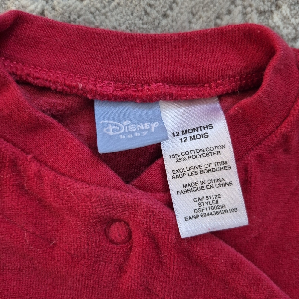 Disney Baby Unisex Red Mickey Christmas Footie Size 12M - Picture 3 of 3